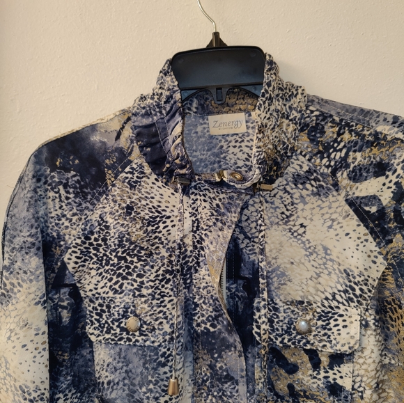 Zenergy by Chico’s Size 2 Purple Gold Ivory Full Zip Jacket - Picture 9 of 14